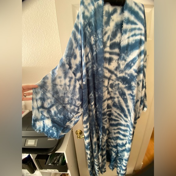 Fabulous Blue tie dye ethereal KIMONO Plus sz - Picture 4 of 6